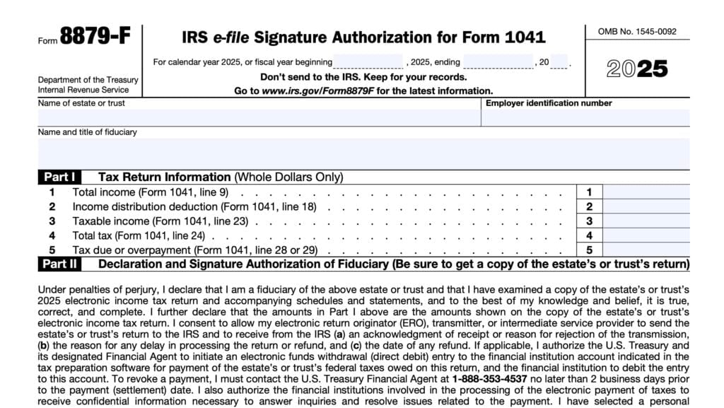 irs form 8879-f, IRS e-file signature authorization for form 1041
