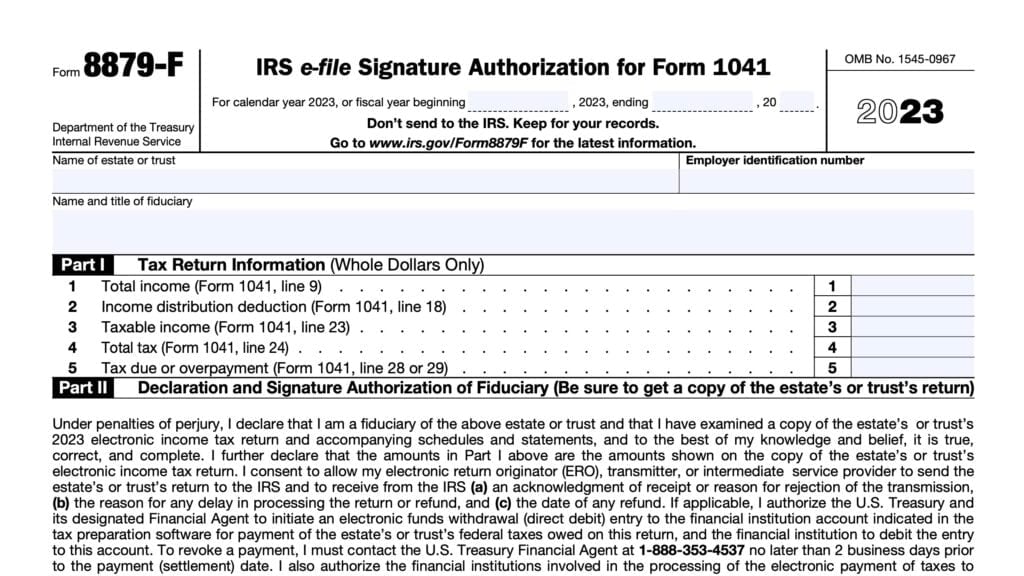 irs form 8879-f, IRS e-file signature authorization for form 1041