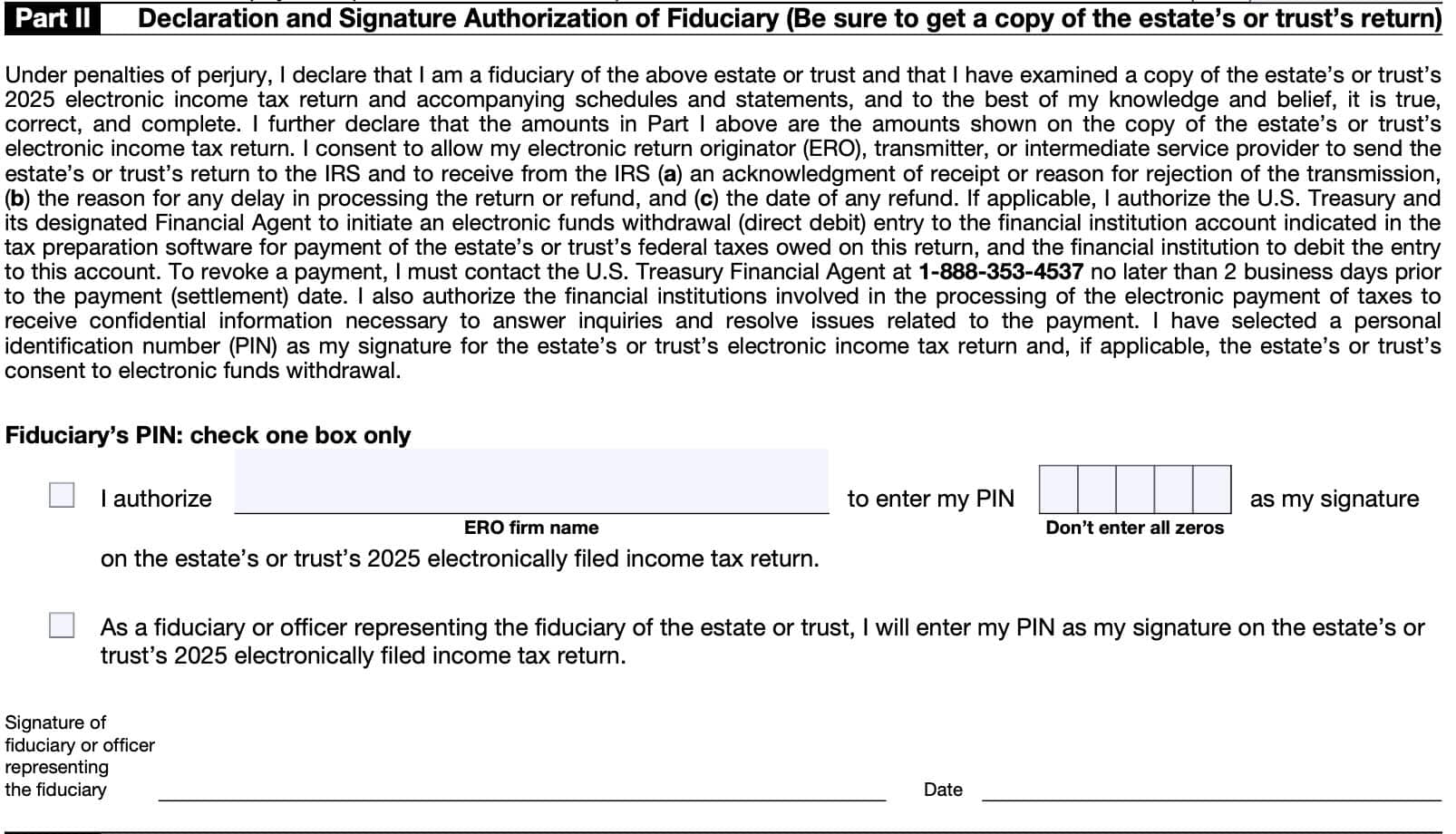 part ii: declaration and signature authorization of fiduciary