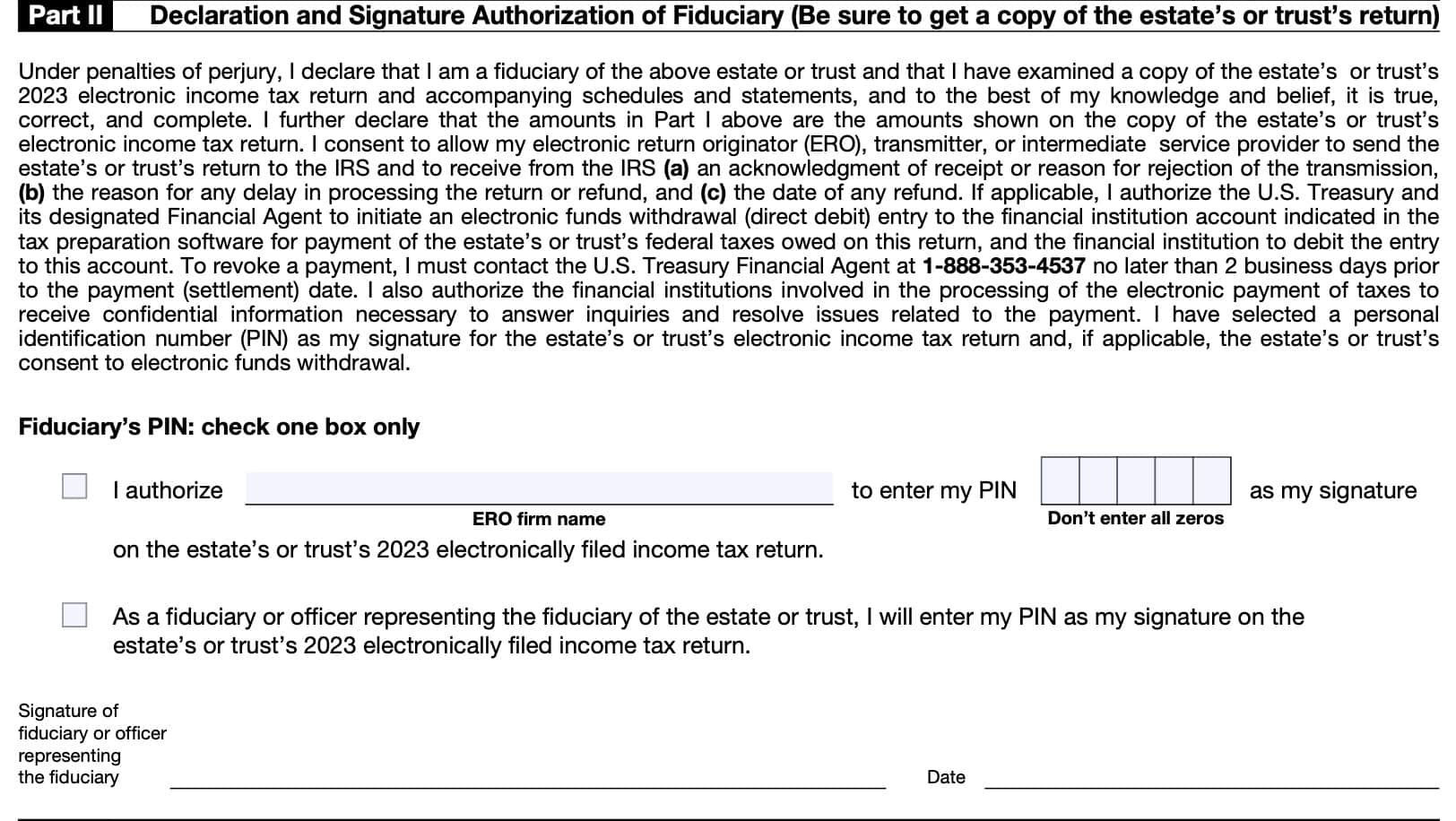 part ii: declaration and signature authorization of fiduciary