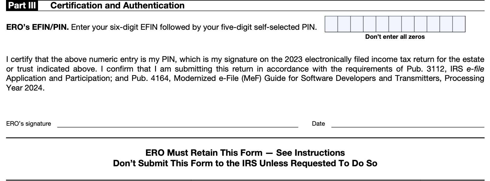 irs form 8879-f, part iii: certification and authentication