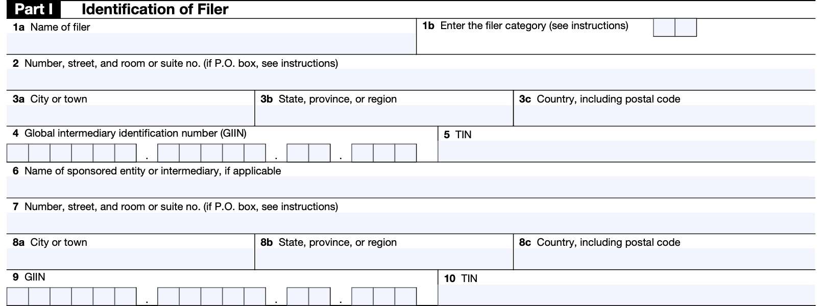irs form 8966, part i: identification of filer