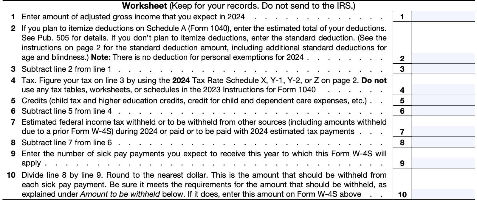 irs form w-4s worksheet