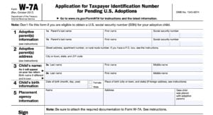irs form w-7a, application for taxpayer identification number for pending U.S. adoptions