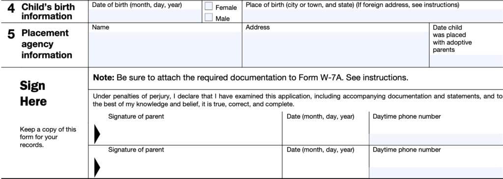 irs form w-7a, lines 4-5