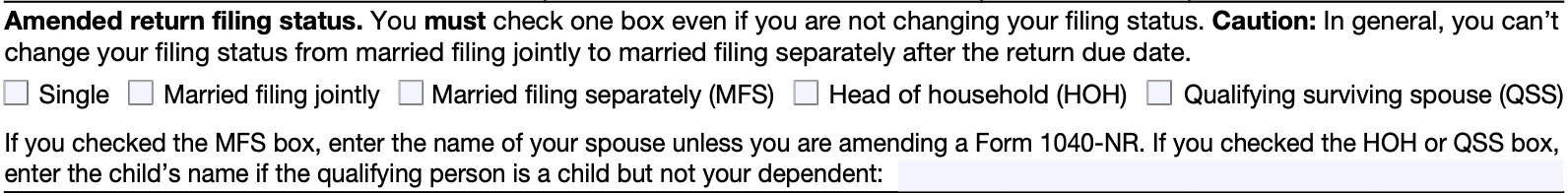 amended return filing status