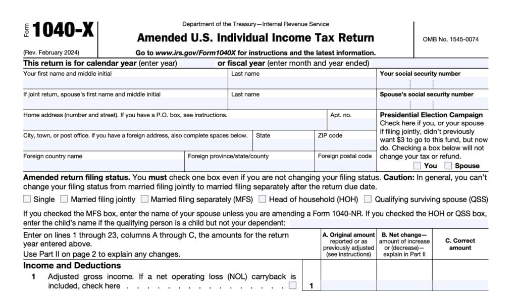 irs form 1040-x, Amended U.S. Individual Income Tax Return