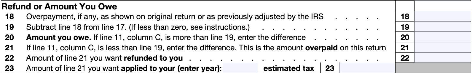 irs form 1040-x refund or amount that you owe