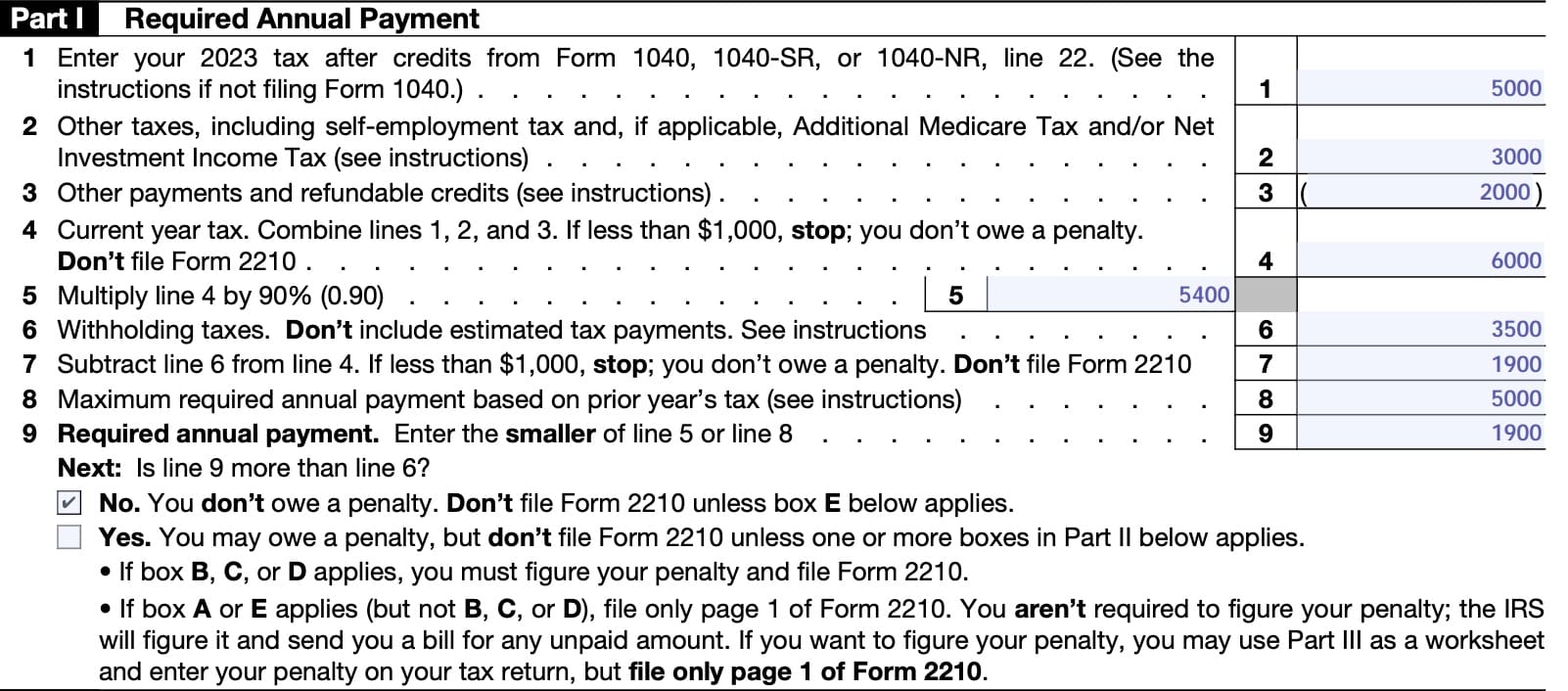 IRS Form 2210 Part I-Required Annual Payment