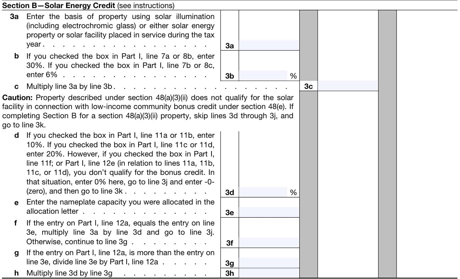 irs form 3468, part vi, section b: solar energy credit