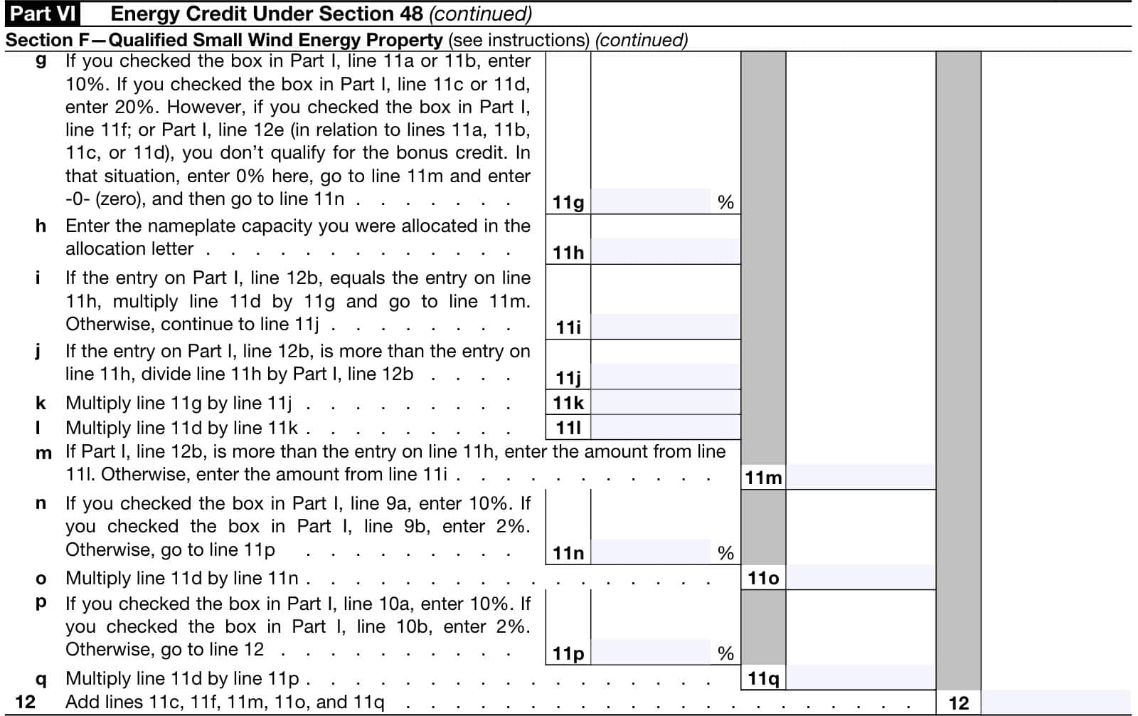 part vi, section f: qualified small wind energy property, continued