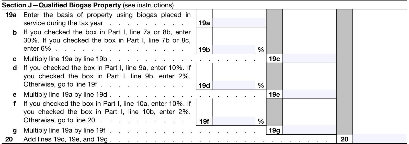 irs form 3468, part vi, section j: qualified biogas property