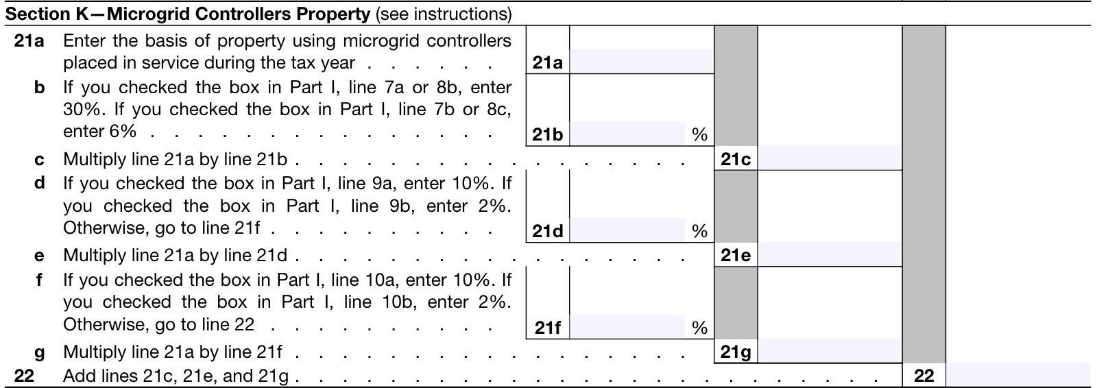 irs form 3468, part vi, section k: microgrid controllers property