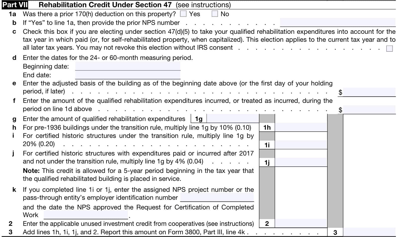 irs form 3468, part vii: rehabilitation credit under section 47