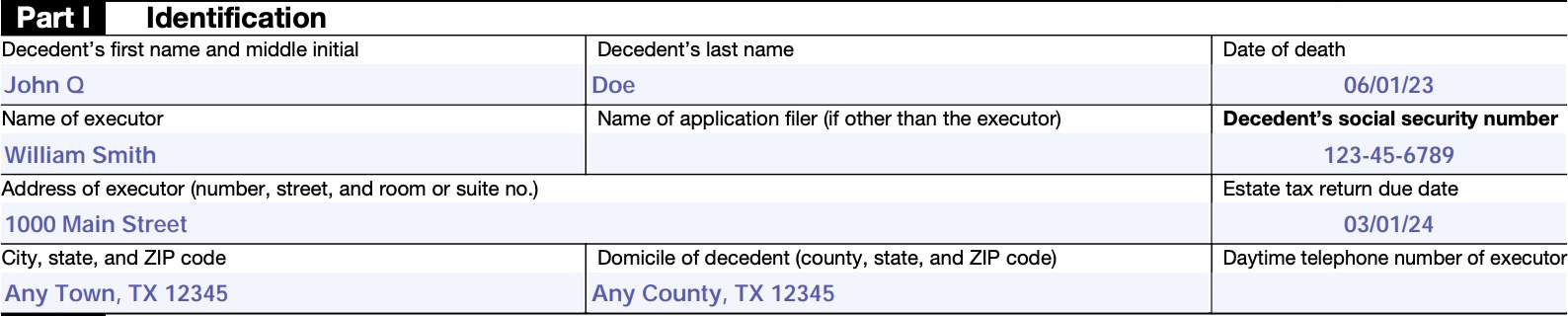 irs form 4768, part I, identification