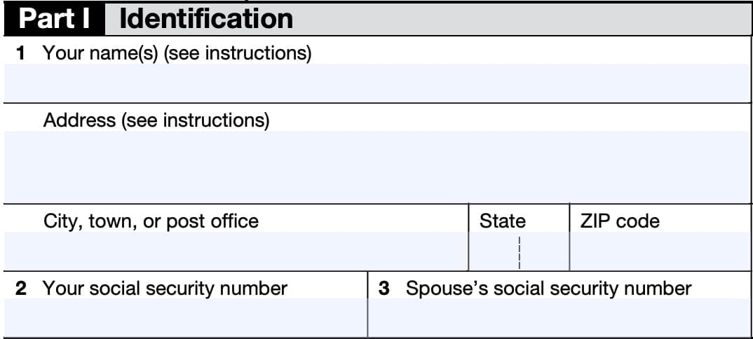 irs form 4868, part i: identification