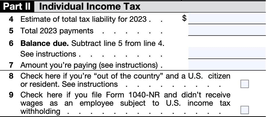 irs form 4868, part ii: individual income tax