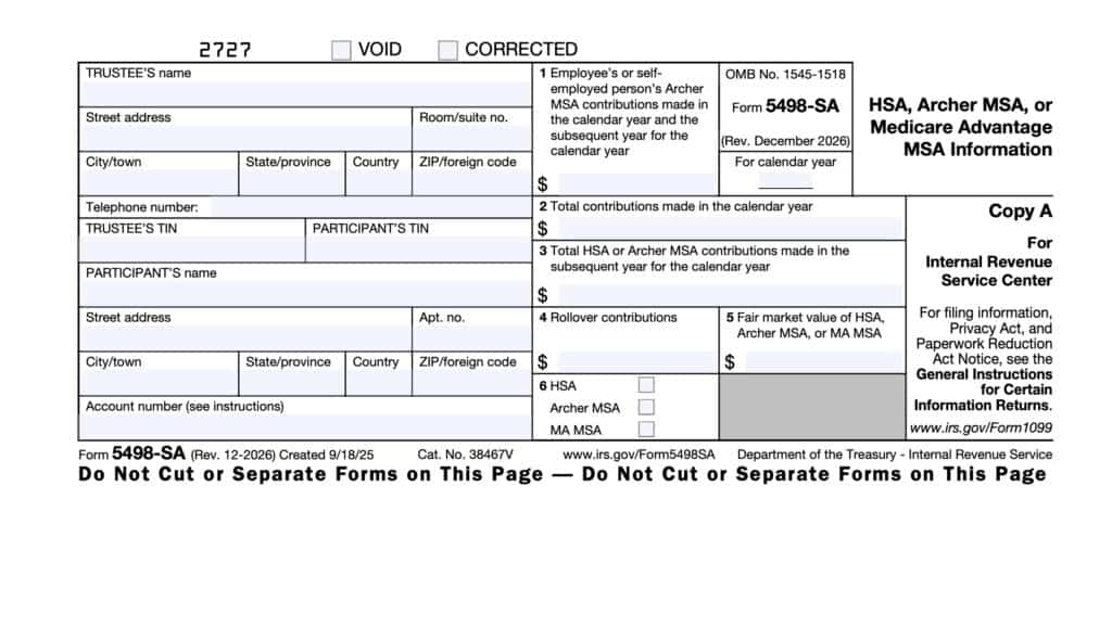 irs form 5498-sa, HSA, Archer MSA, or Medicare Advantage MSA Information