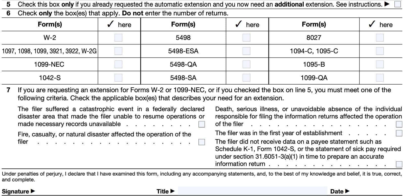 irs form 8809, lines 5 through 7