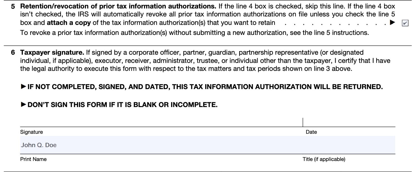 irs form 8821, line 5 & line 6