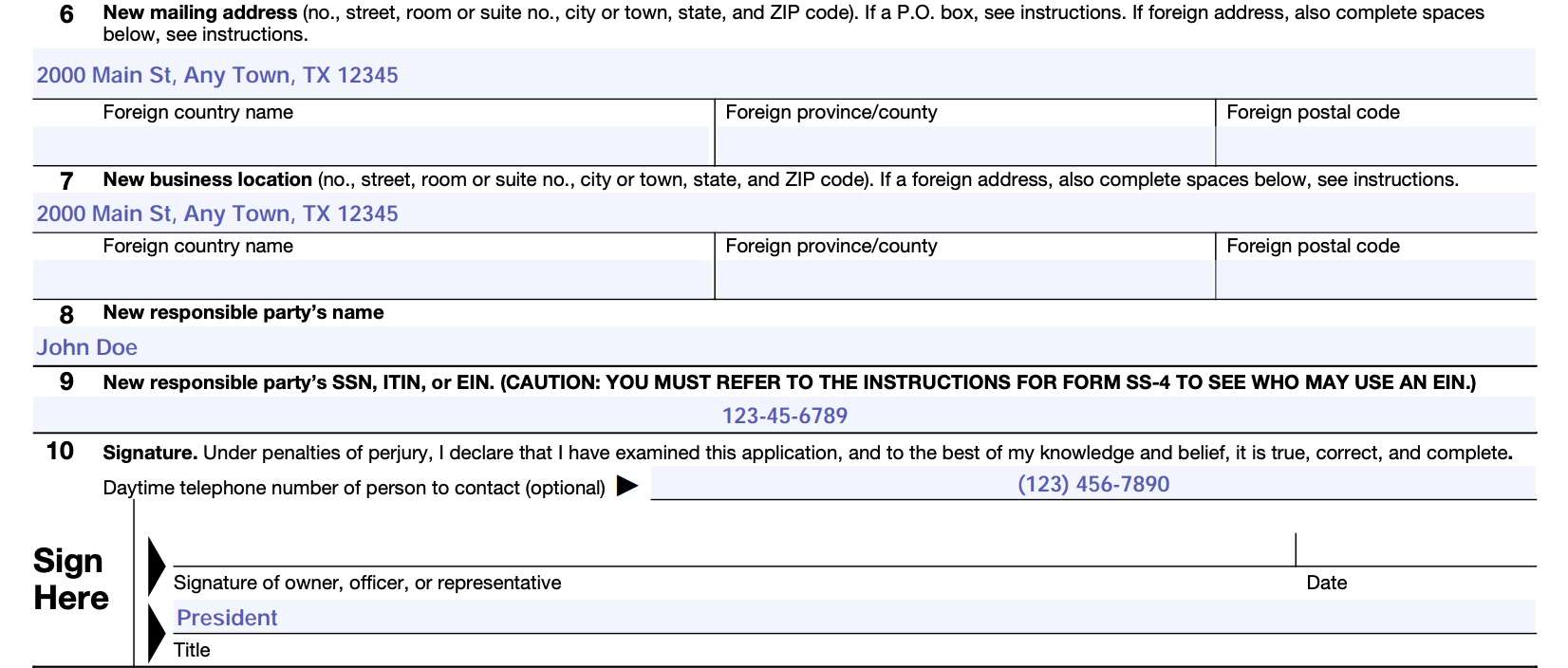 irs form 8822-b, change of address or responsible party - business, bottom