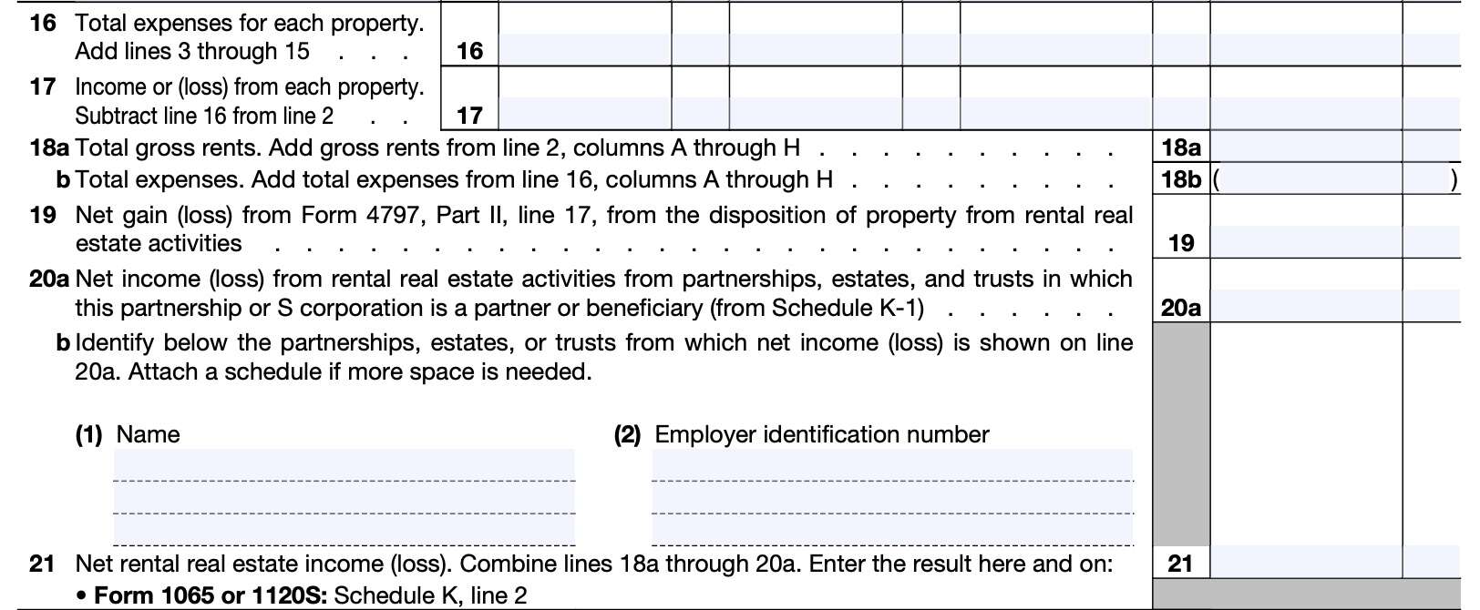 irs form 8825 total income and total expenses