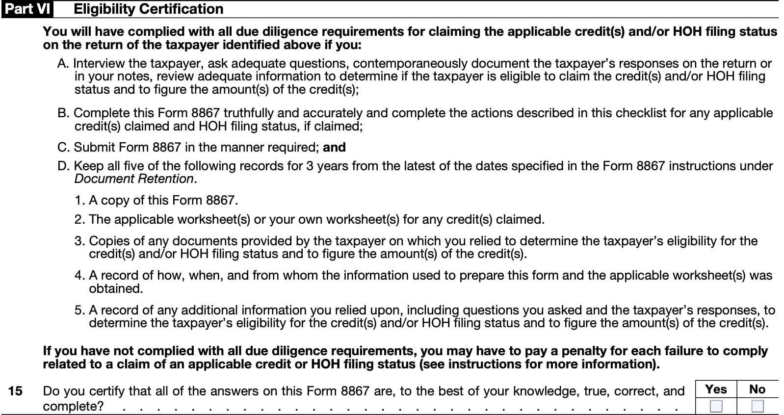 part vi: eligibility certification