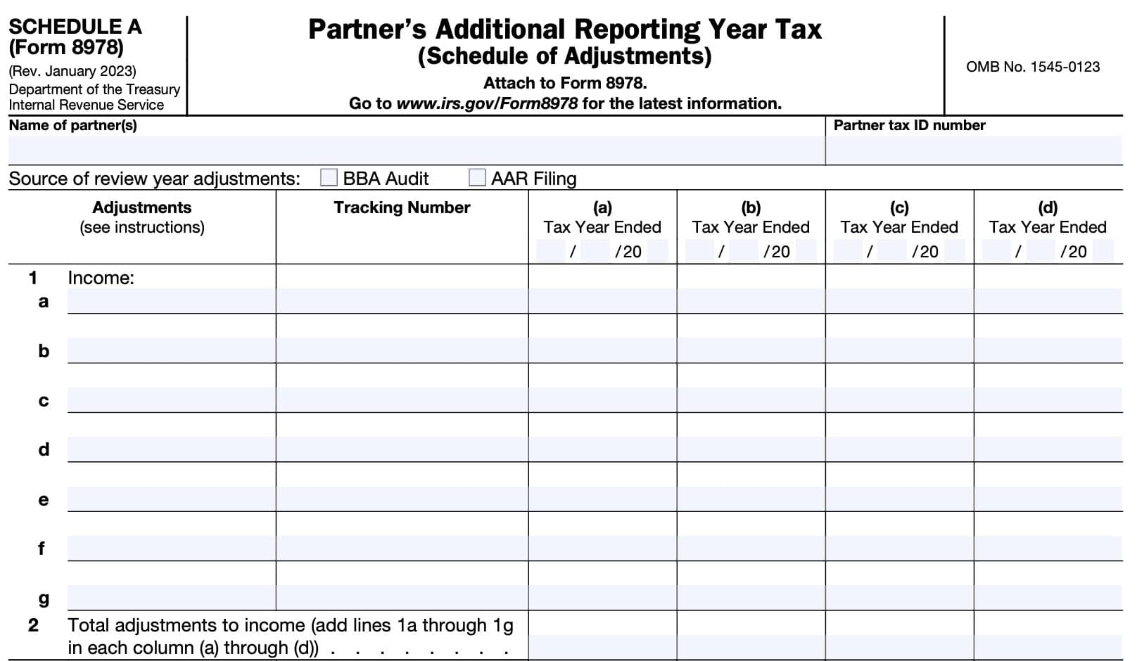irs form 8978 schedule a, schedule of adjustments, line 1 & line 2