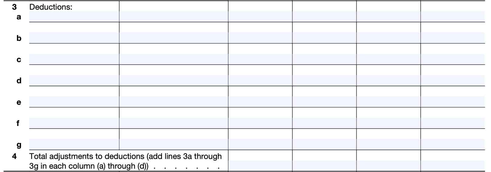 schedule of adjustments, line 3 & line 4