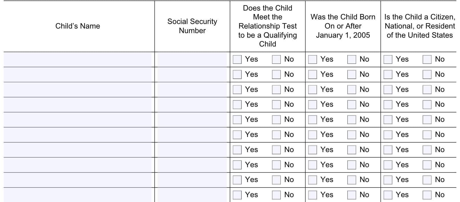 irs form 15110 child information
