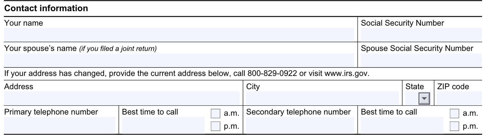 irs form 15110 taxpayer contact information