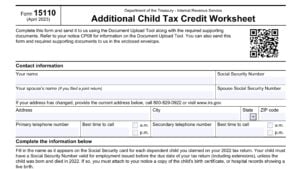irs form 15110, additional child tax credit worksheet