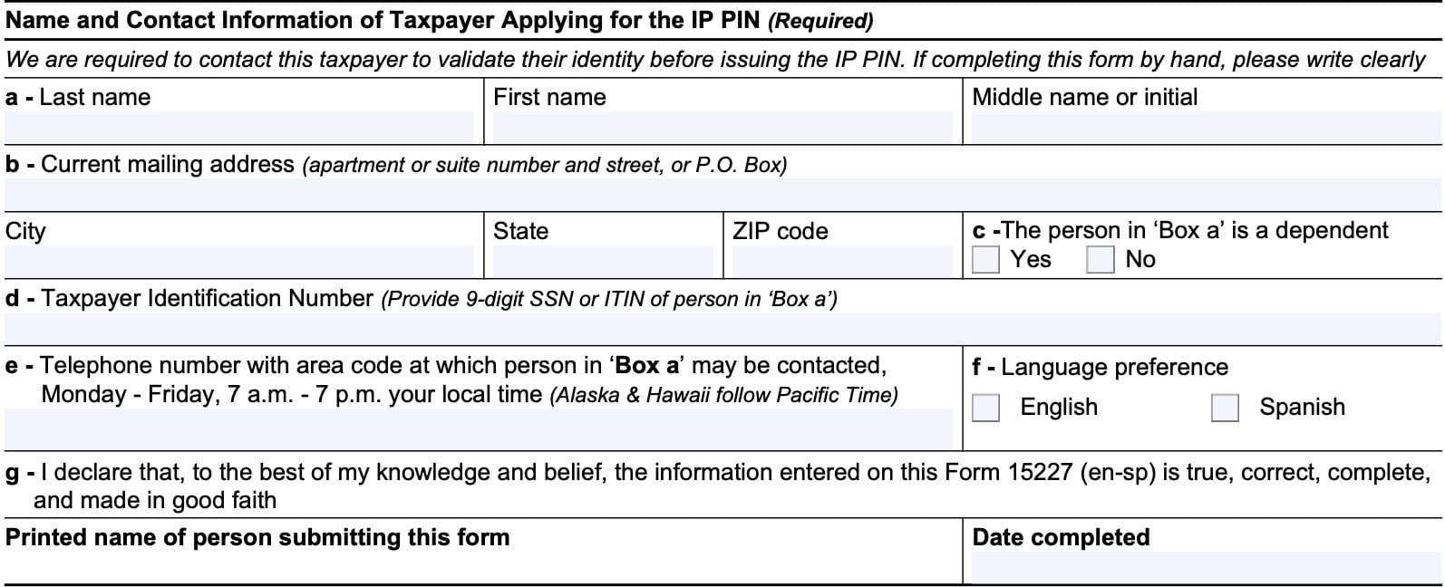 irs form 15227, taxpayer information