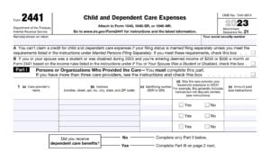 irs form 2441, child and dependent care expenses