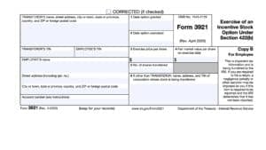 irs form 3921, Exercise of an Incentive Stock Option Under Section 422(b)