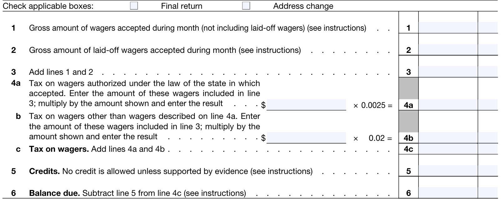 irs form 730, line 1 through box 6