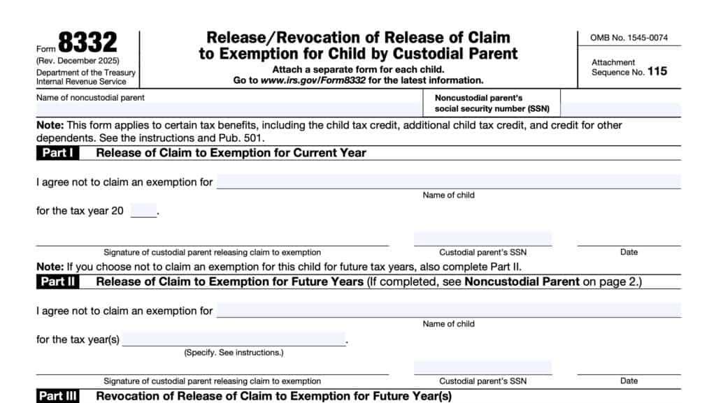irs form 8332: Release/Revocation of Release of Claim to Exemption By Custodial Parent
