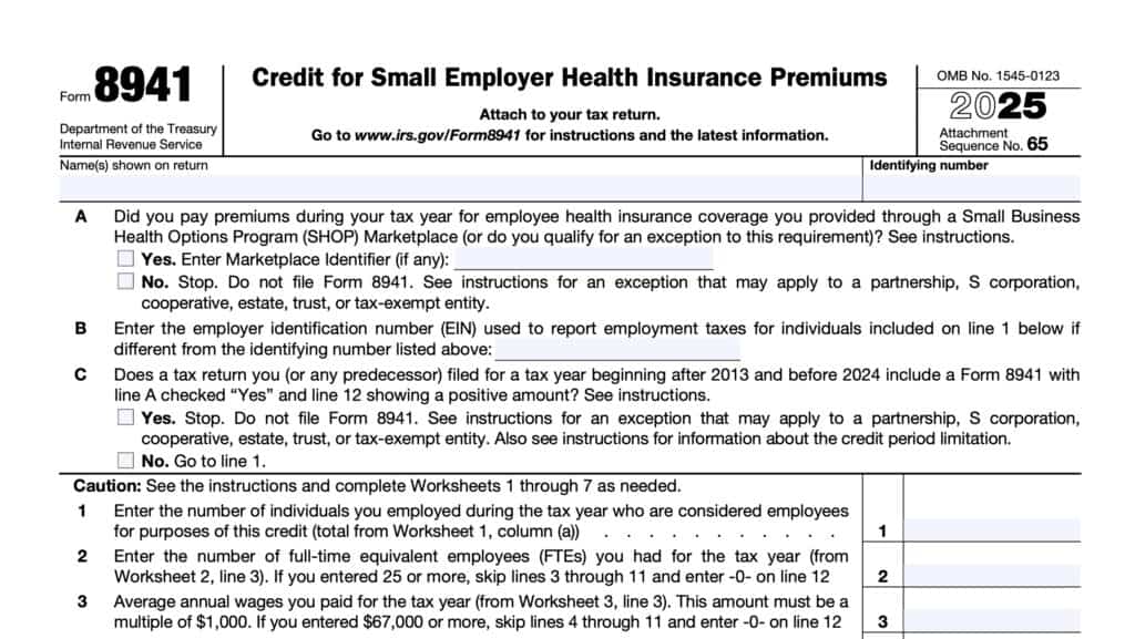 irs form 8941, credit for small employer health insurance premiums