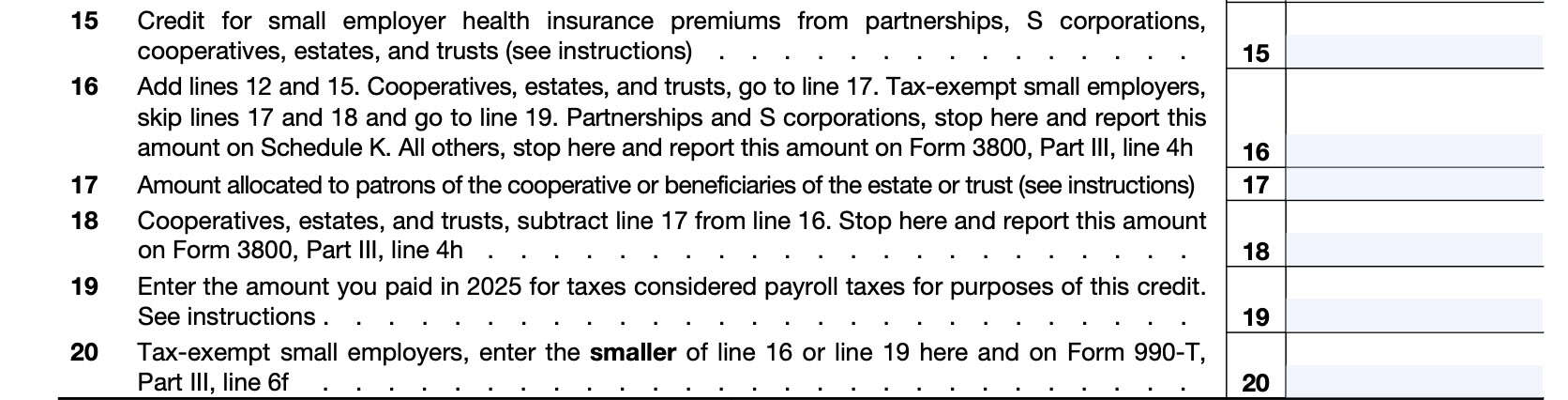 irs form 8941, lines 15 through 20