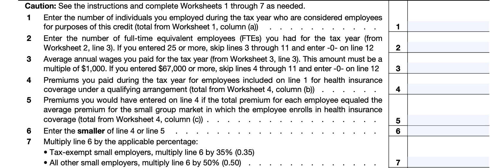 irs form 8941, lines 1 through 7
