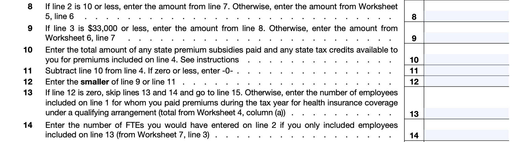 irs form 8941, lines 8 through 14