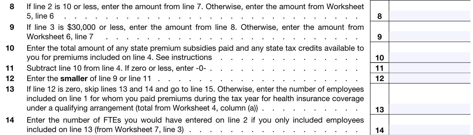 irs form 8941, lines 8 through 14