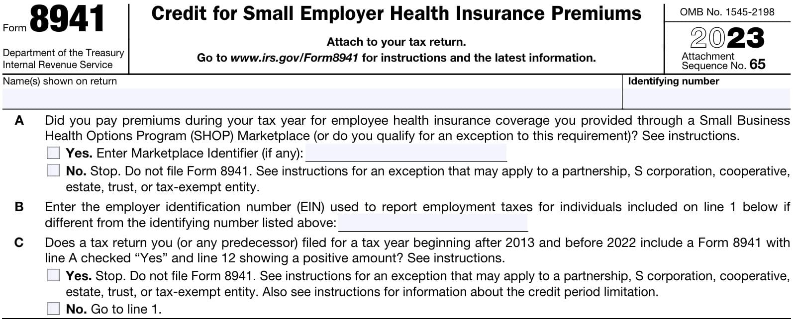 irs form 8941, lines A through C