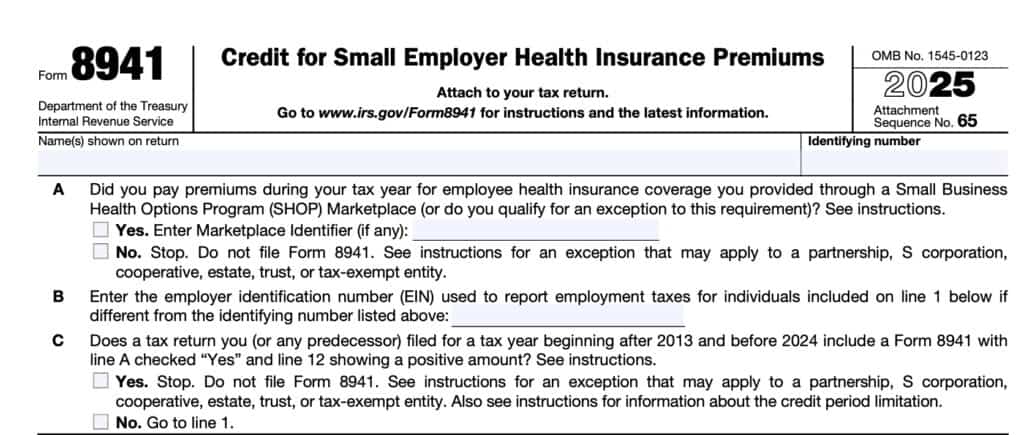 IRS Form 8941 Instructions - Small Employer Insurance Credits