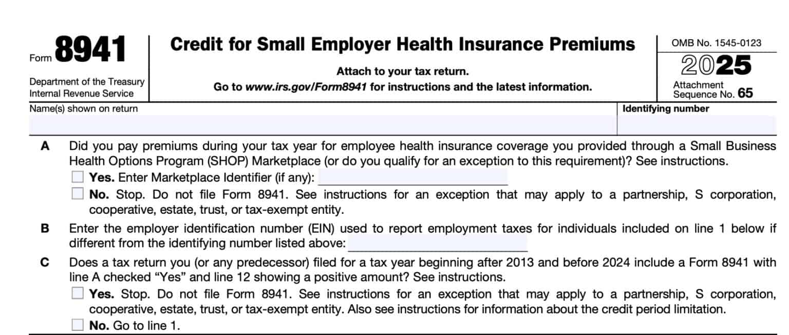 IRS Form 8941 Instructions - Small Employer Insurance Credits