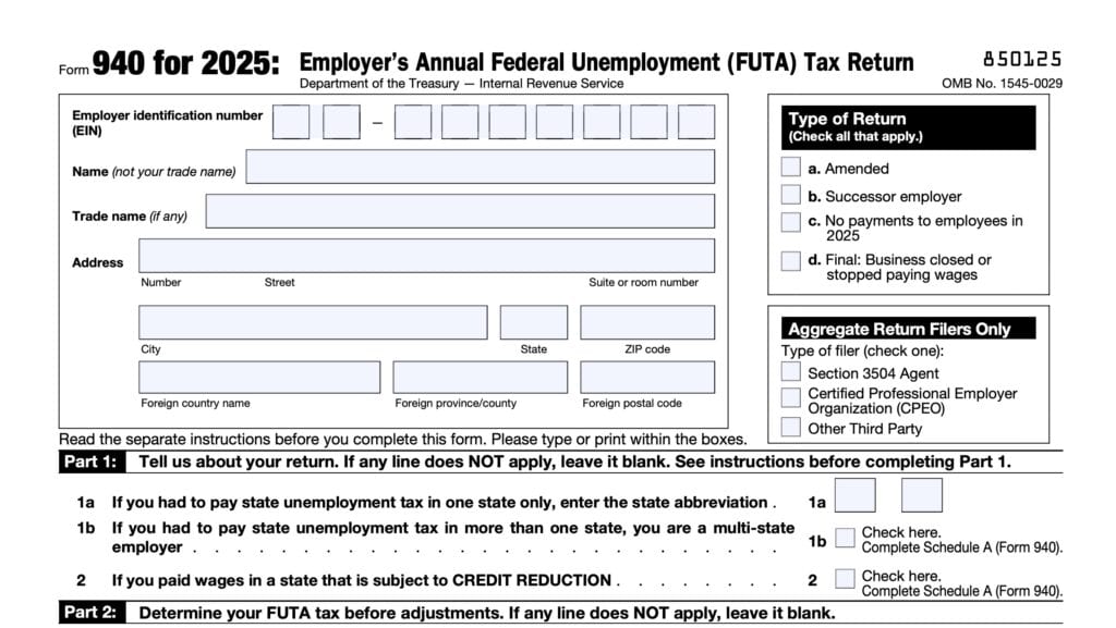 IRS Form 940, employer's annual federal unemployment (FUTA) Tax Return