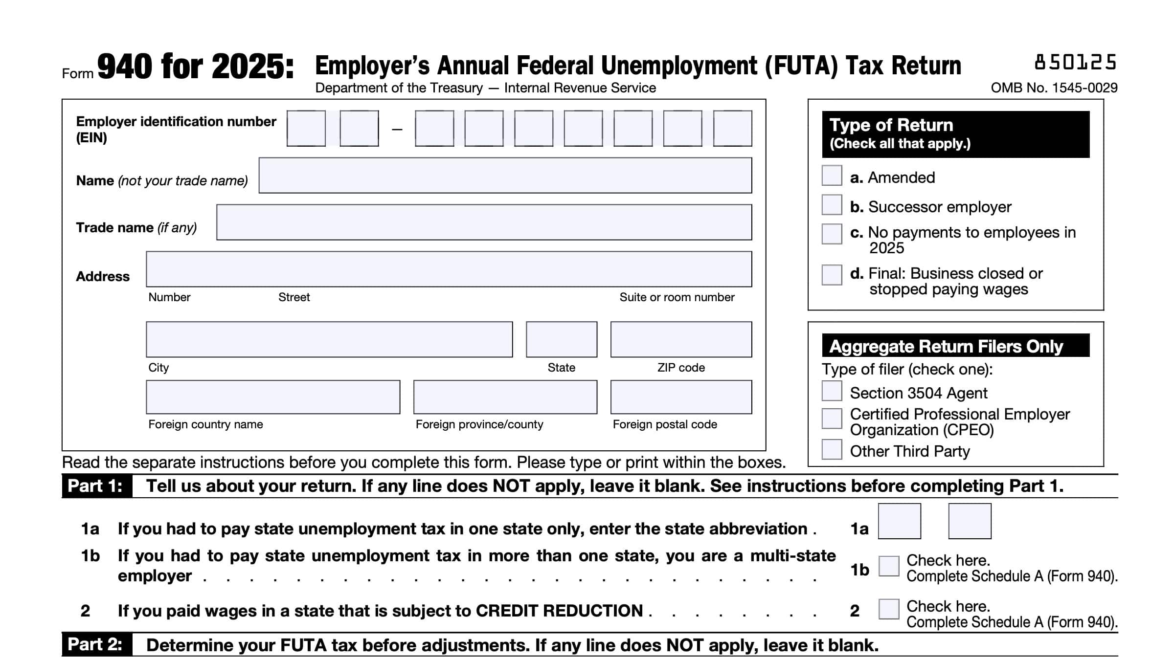 IRS Form 940 Instructions - Federal Unemployment Tax Return