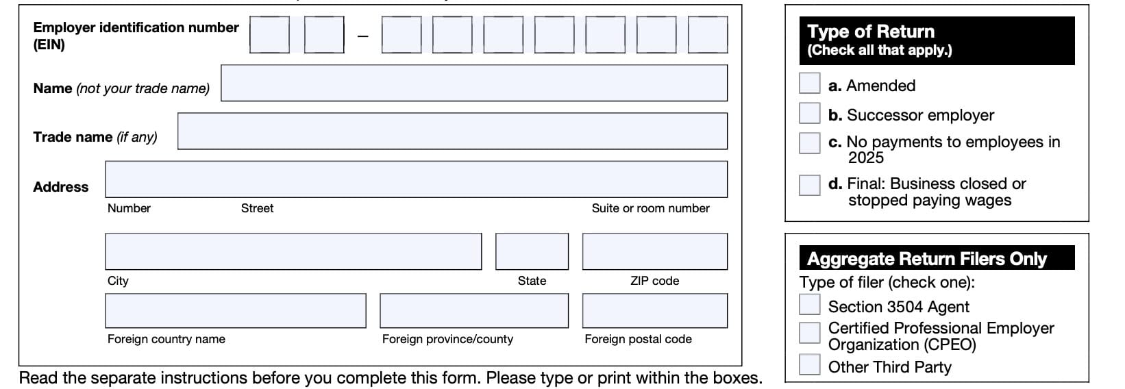 irs form 940, employer information