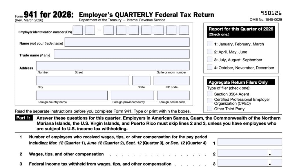 irs form 941, employer's quarterly federal tax return