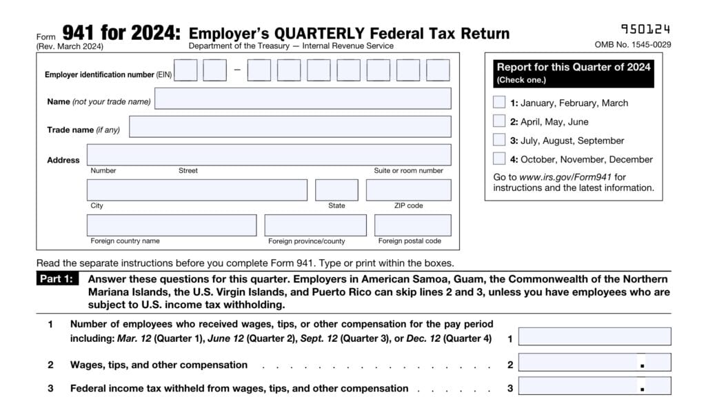 irs form 941, employer's quarterly federal tax return